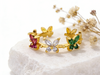 Γυναικείο Δαχτυλίδι Zirconia Butterfly από Ανοξείδωτο Ατσάλι Επιχρυσωμένο 18Κ Προσαρμόσιμο