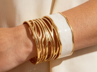 Γυναικείο Βραχιόλι Athena Statement Cuff Duo Set από Ανοξείδωτο Ατσάλι με Σμάλτο Λευκό