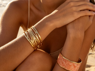 Γυναικείο Βραχιόλι Athena Statement Cuff Duo Set από Ανοξείδωτο Ατσάλι με Σμάλτο Κοραλλί
