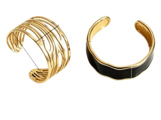 Γυναικείο Βραχιόλι Athena Statement Cuff Duo Set από Ανοξείδωτο Ατσάλι με Σμάλτο Μαύρο