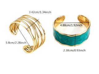 Γυναικείο Βραχιόλι Athena Statement Cuff Duo Set από Ανοξείδωτο Ατσάλι με Σμάλτο Τυρκουάζ