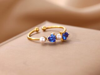 Γυναικείο Δαχτυλίδι Pearl and Blue Zirconia Heart από Ανοξείδωτο Ατσάλι Επιχρυσωμένο 18Κ Προσαρμόσιμο