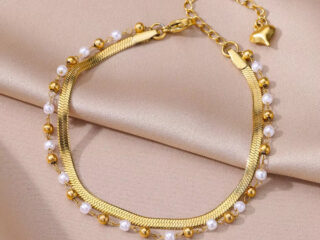 Γυναικεία Διπλή Αλυσίδα Ποδιού Pearls Anklet από Ανοξείδωτο Ατσάλι