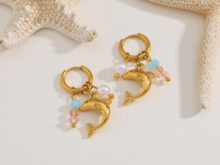 Γυναικεία Σκουλαρίκια Κρίκοι Delfini Pastel Bead Hoop από Ανοξείδωτο Ατσάλι Επιχρυσωμένα 18Κ