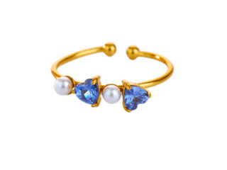 Γυναικείο Δαχτυλίδι Pearl and Blue Zirconia Heart από Ανοξείδωτο Ατσάλι Επιχρυσωμένο 18Κ Προσαρμόσιμο
