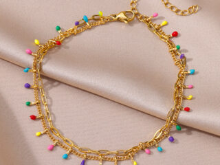 Γυναικεία Διπλή Αλυσίδα Ποδιού Fiesta Layered Rainbow Anklet από Ανοξείδωτο Ατσάλι