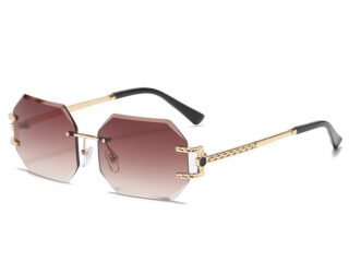 Γυναικεία Fashion Γυαλιά Ηλίου Rimless σε Ροζ Απόχρωση με Χρυσές Λεπτομέρειες