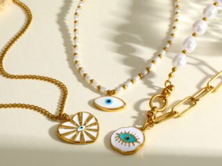 Γυναικείο Κολιέ Selene Pearl Mix & Evil Eye από Ανοξείδωτο Ατσάλι Επιχρυσωμένο 18Κ