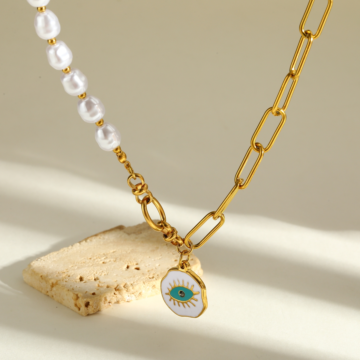 Γυναικείο Κολιέ Selene Pearl Mix & Evil Eye από Ανοξείδωτο Ατσάλι Επιχρυσωμένο 18Κ Γυναικείο Κολιέ Selene Pearl Mix & Evil Eye από Ανοξείδωτο Ατσάλι Επιχρυσωμένο 18Κ