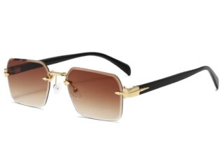 Γυναικεία Γυαλιά Ηλίου Τετράγωνα Rimless με Μαύρο Βραχίονα με Καφέ Φακούς