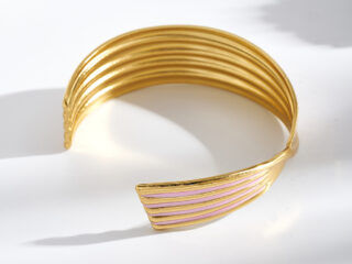 Γυναικείο Βραχιόλι Blush Glow Open Cuff από Ανοξείδωτο Ατσάλι με Ροζ Σμάλτο