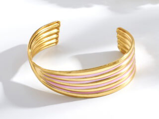 Γυναικείο Βραχιόλι Blush Glow Open Cuff από Ανοξείδωτο Ατσάλι με Ροζ Σμάλτο