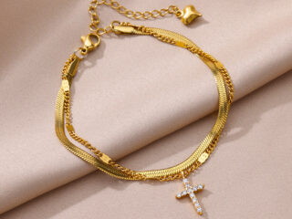 Γυναικεία Διπλή Αλυσίδα Ποδιού Cross Anklet από Ανοξείδωτο Ατσάλι