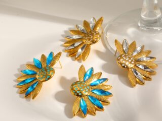 Γυναικεία Σκουλαρίκια Statement Crystal Sunflower από Ανοξείδωτο Ατσάλι Επιχρυσωμένα 18Κ με Zircon