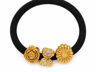 Γυναικείο Λαστιχάκι Μαλλιών Flower Charm Hair Ties από Ανοξείδωτο Ατσάλι Επιχρυσωμένο 18K