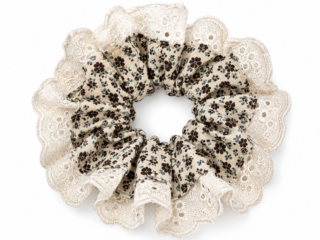 Υφασμάτινο Λαστιχάκι Μαλλιών Μεγάλο Scrunchie με Floral Μοτίβο & Δαντέλα