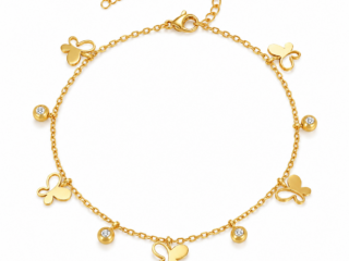 Γυναικεία Αλυσίδα Ποδιού Butterfly Charm Anklet από Ανοξείδωτο Ατσάλι Επιχρυσωμένη 18K με Zircon