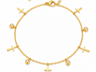 Γυναικεία Αλυσίδα Ποδιού Cross Charm Anklet από Ανοξείδωτο Ατσάλι Επιχρυσωμένη 18K με Zircon