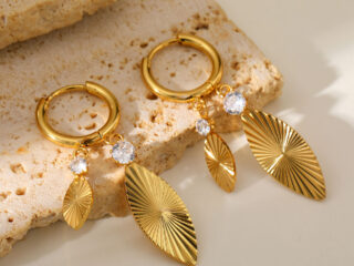 Γυναικεία Σκουλαρίκια Κρίκοι Helios Oval Leaf Earrings από Ανοξείδωτο Ατσάλι Επιχρυσωμένα 18Κ