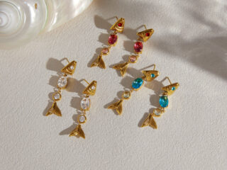 Γυναικεία Σκουλαρίκια Sirena Zircon Fishbone Earrings από Ανοξείδωτο Ατσάλι Επιχρυσωμένα 18Κ