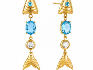 Γυναικεία Σκουλαρίκια Sirena Zircon Fishbone Earrings από Ανοξείδωτο Ατσάλι Επιχρυσωμένα 18Κ Γαλάζια