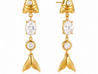 Γυναικεία Σκουλαρίκια Sirena Zircon Fishbone Earrings από Ανοξείδωτο Ατσάλι Επιχρυσωμένα 18Κ Λευκά