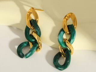 Γυναικεία Σκουλαρίκια Veridian Link Chain Drop Earrings από Ανοξείδωτο Ατσάλι Επιχρυσωμένα 18Κ Πράσινο