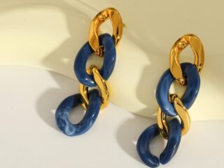 Γυναικεία Σκουλαρίκια Veridian Link Chain Drop Earrings από Ανοξείδωτο Ατσάλι Επιχρυσωμένα 18Κ Πράσινο Μπλε