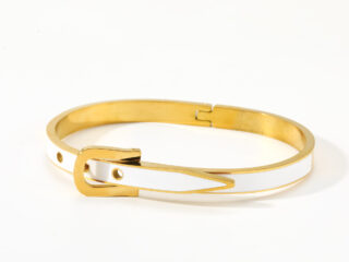 Γυναικείο Βραχιόλι White Buckle Enamel Cuff Bracelet από Ανοξείδωτο Ατσάλι Επιχρυσωμένο 18Κ