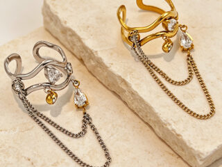Γυναικείο Δαχτυλίδι Drape & Glow Zirconia Chain Ring από Ανοξείδωτο Ατσάλι Επιχρυσωμένο 18Κ Προσαρμόσιμο