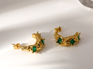 Γυναικεία Σκουλαρίκια Royal Green Textured Earrings από Ανοξείδωτο Ατσάλι Επιχρυσωμένα 18Κ